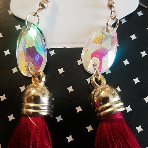 Red Tassel Dangle Earrings - Picture 2 of 3